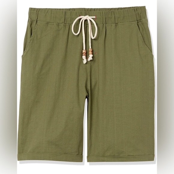 Men's Boho Linen Shorts Casual Classic Fit Short Leisure Vacation Army Green NEW - Picture 5 of 11